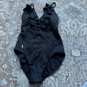 Polo Ralph Lauren Black Ruffle One Piece Swimsuit
